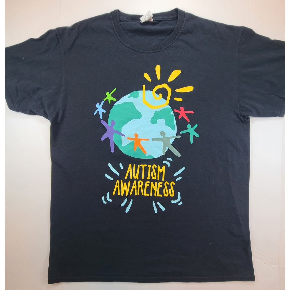 Fruit of the Loom Autism Awareness T Shirt Mens Large Black Earth People Graphic